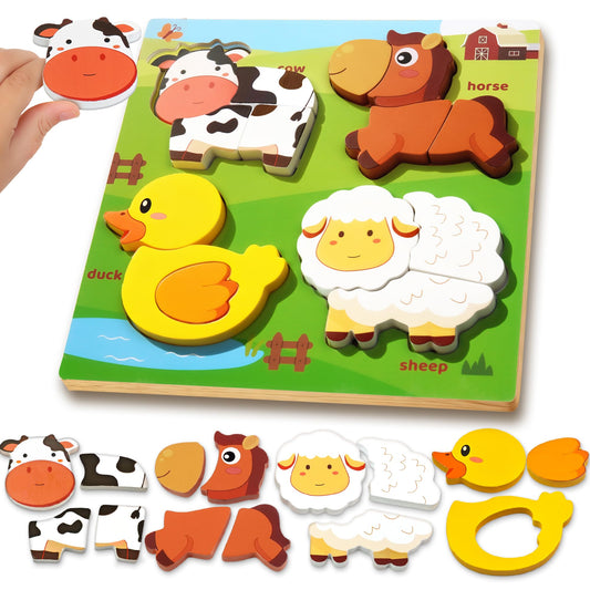 Kyerivs Farm Animal Puzzle board with four animals for easy shape matching.