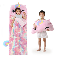 Kyerlish unicorn sleeping bag closed for cozy nights and travel.