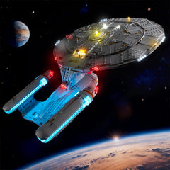Kyglaring LED light kit for Enterprise 10356 emits a soft, dimmed glow for display.