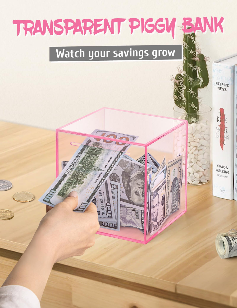 Kypeeka pink piggy bank small size demonstrates compact capacity.