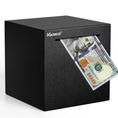 Kypeeka unbreakable piggy bank front view in black, showing sturdy design for secure savings