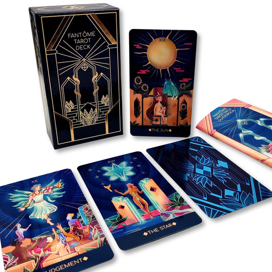 La Muci Fantome tarot deck with blue foil accents for a refined look.