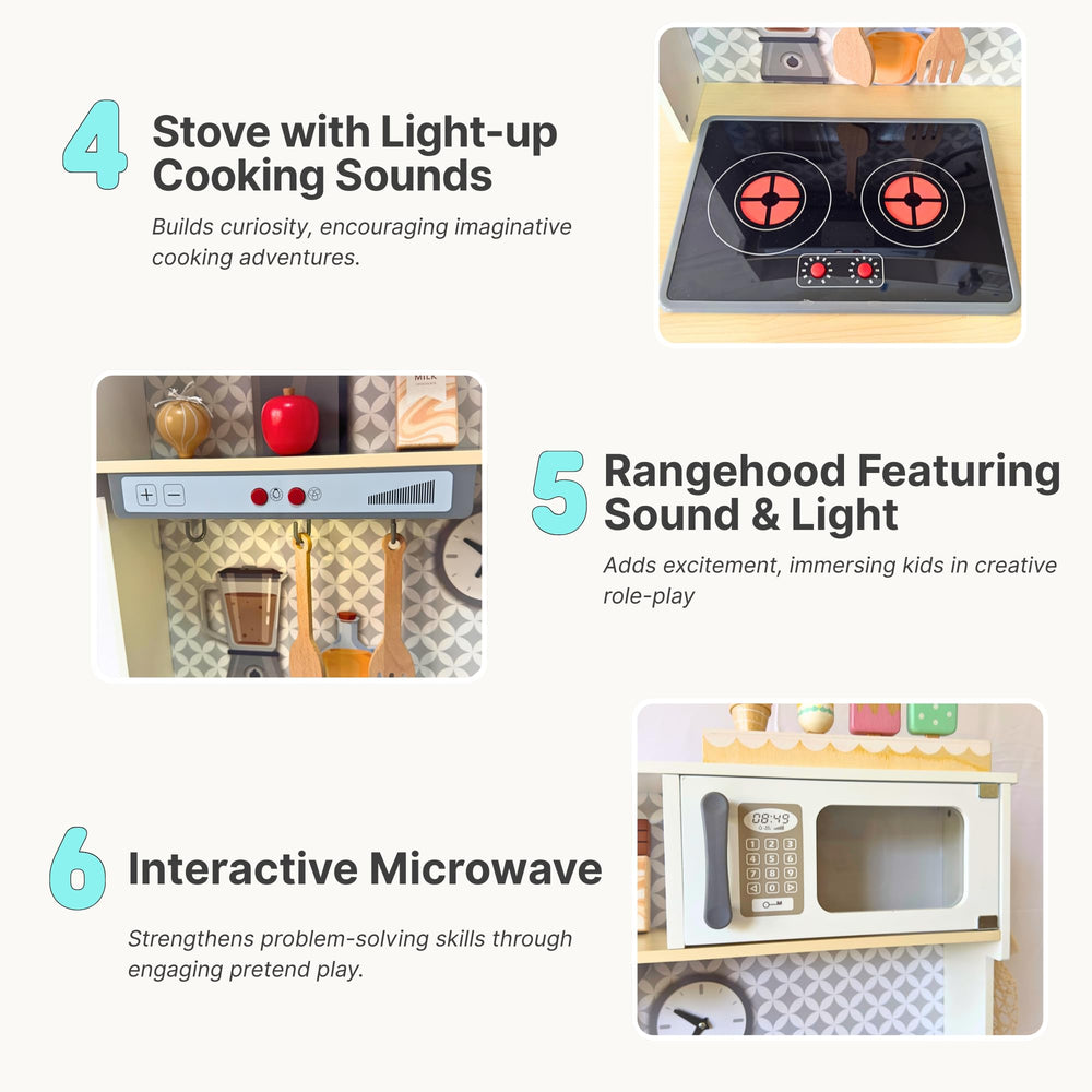 La Premura wooden play kitchen stove area for interactive meals