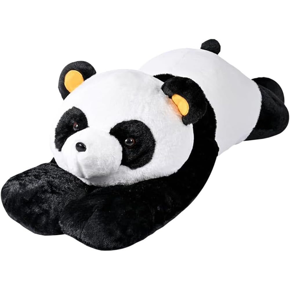 Labauxite panda bear pillow offers reading comfort while seated on a sofa