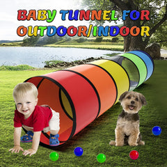 Labeol pop-up tunnel folds flat for quick storage after play.