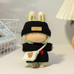 Labubu black hat for 17cm dolls, cute flair and warmth.