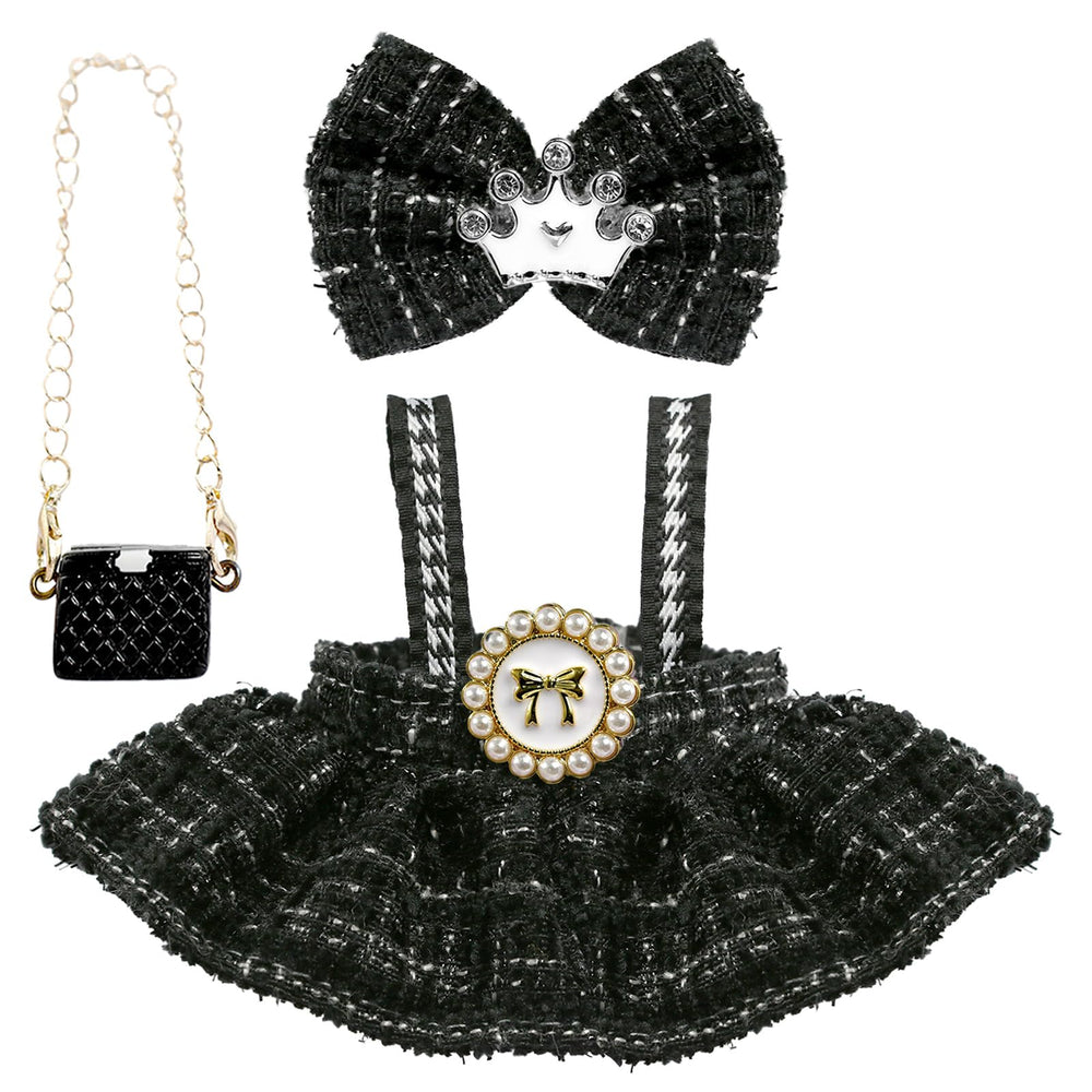 Labubu doll dress and bow tie set for 17cm dolls, easy-to-dress.