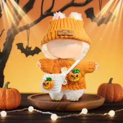 Labubu doll pumpkin hat close-up; snug fit for 17cm dolls