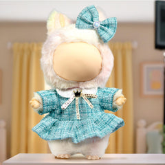 LABUBU plaid tweed dress blue completes a sophisticated 17cm doll look for chic play