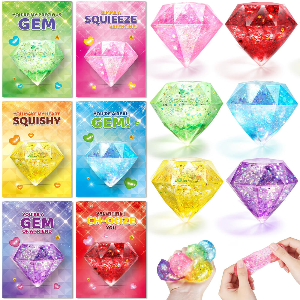 LACCHOUFEE 24-pack cards and gem squeezes for classroom exchanges.