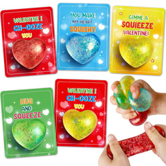 LACCHOUFEE Valentine gem stress ball with heart cards for kids, ideal classroom gift exchange.
