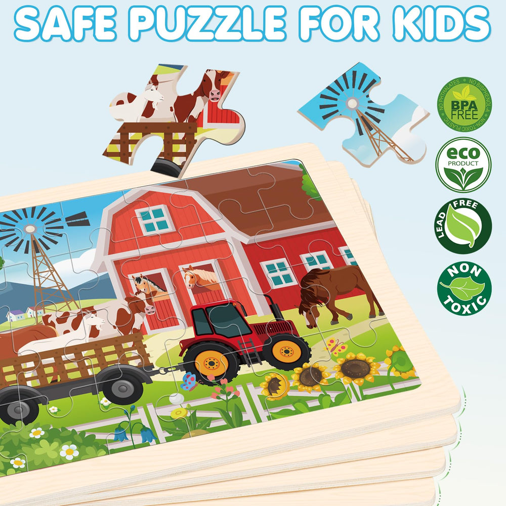 LACCHOUFEE wooden farm puzzle pieces showing bright shapes for shape recognition and focus