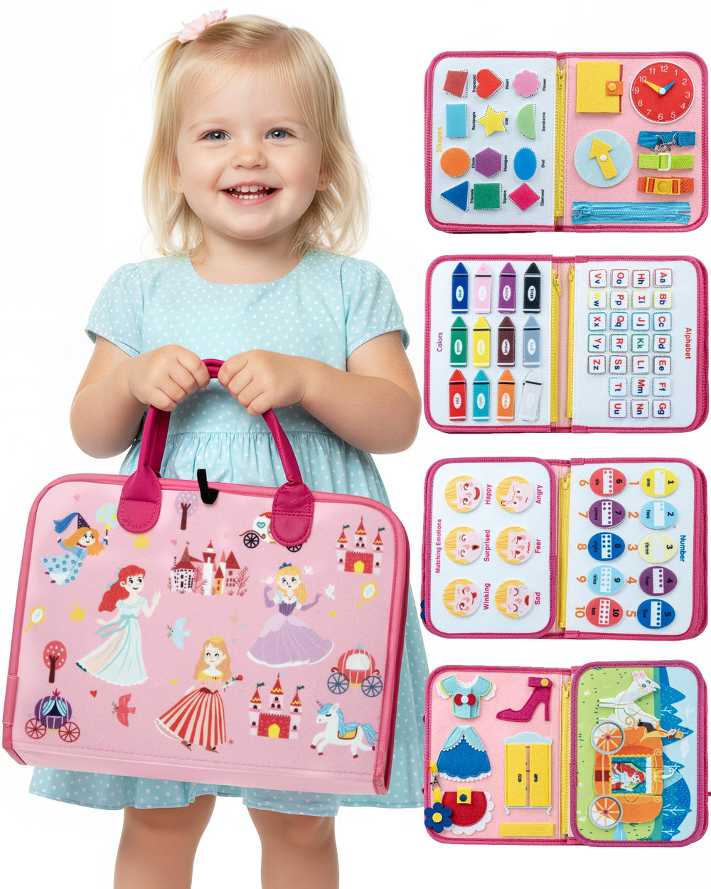 LADFAR Busy Board with 8 pages and zippers for fine motor practice