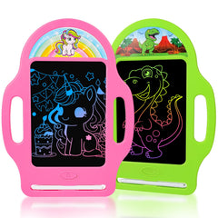 LAEBUILD LCD writing tablet with dinosaur-green doodle surface for kids' creativity.