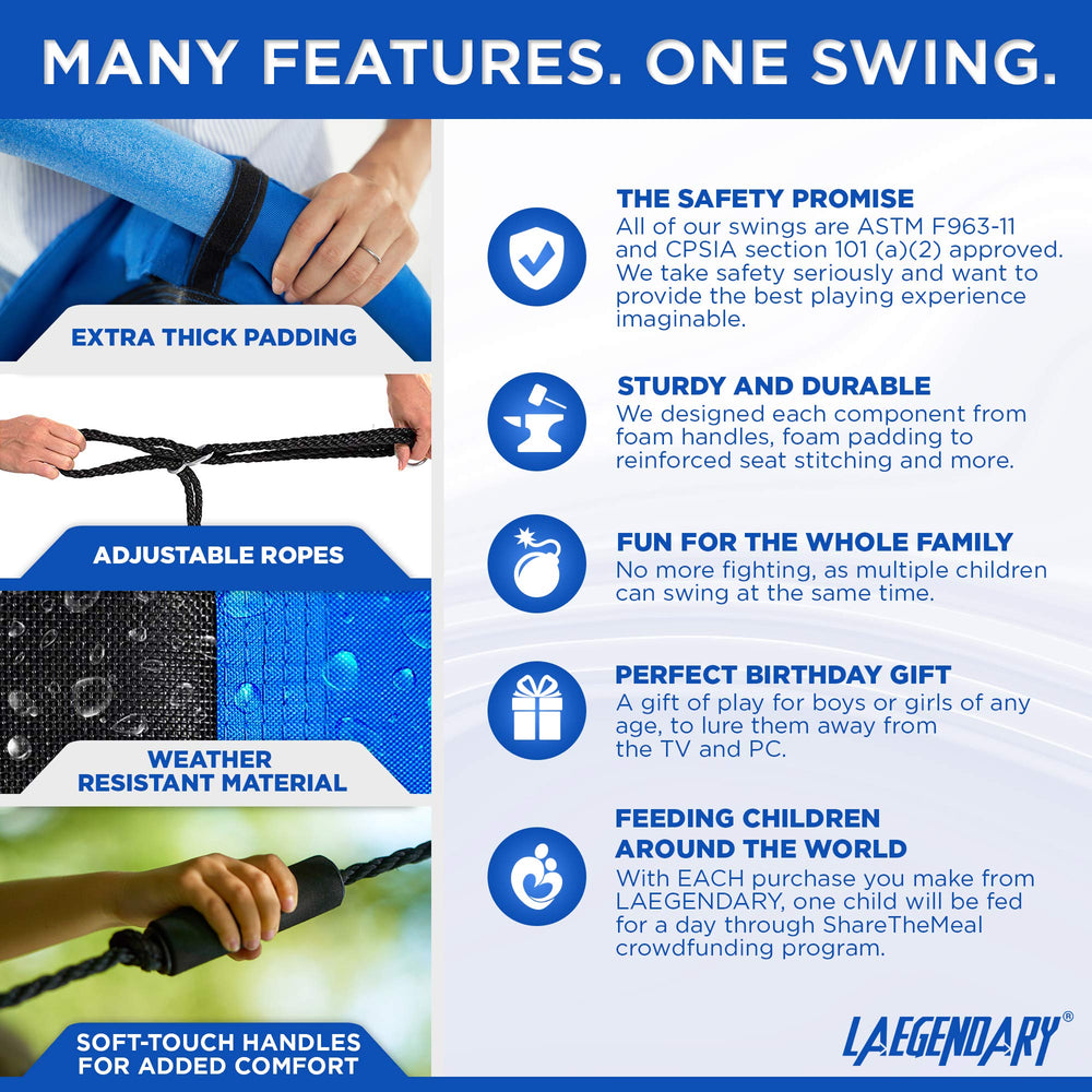 Laegendary saucer swing weather-resistant material built for outdoors.