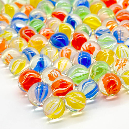 Lagincig glass marbles 14mm-16mm mix for games and decorative displays.