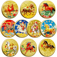 LAIAMER 10-piece horse coin set front view with vibrant finishes for display.