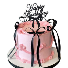 LAIFOOSHEN bow cake topper with black satin ribbon adds elegant cake decor.