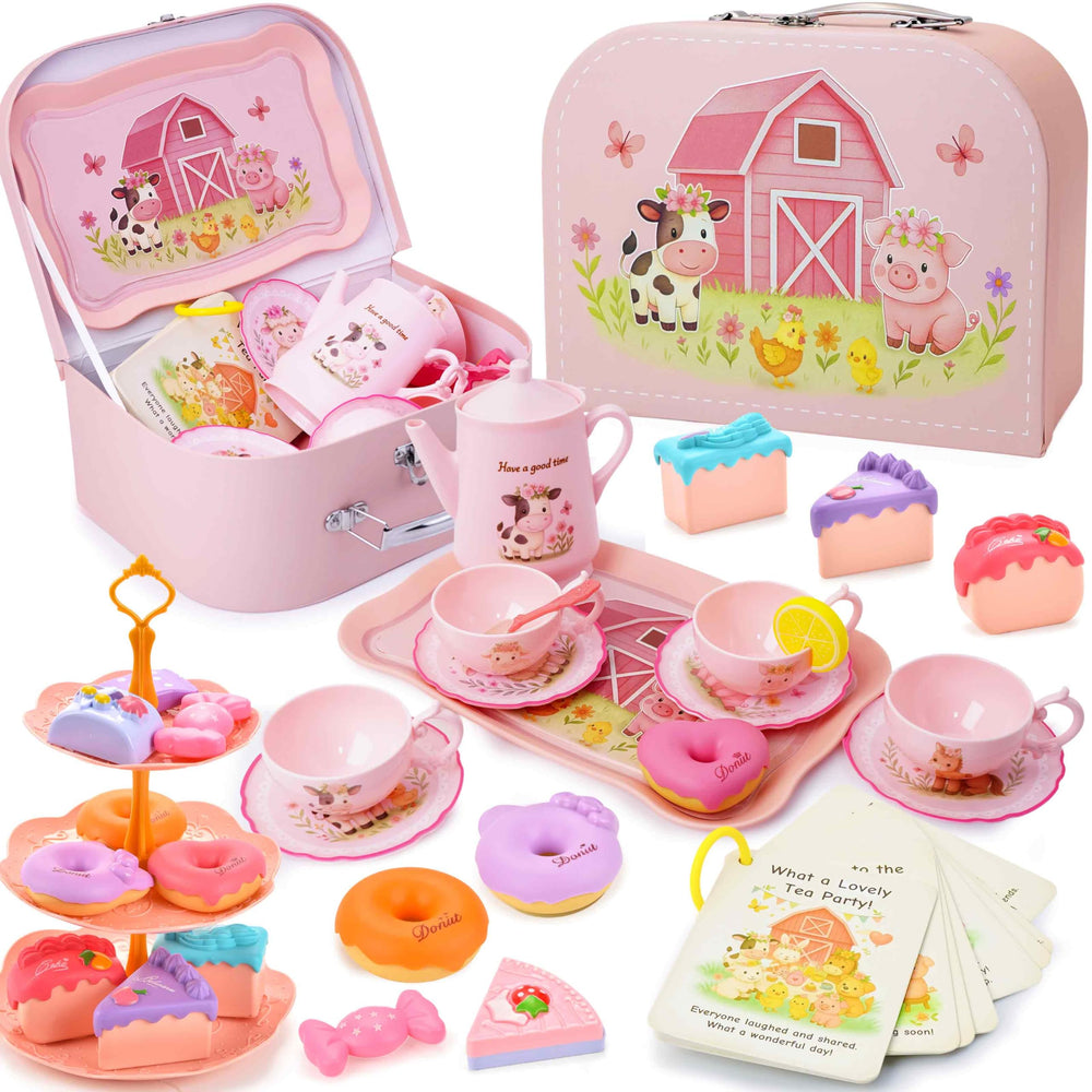 Lajeje Pink Barn Tea Pot for pretend tea parties and imaginative play.