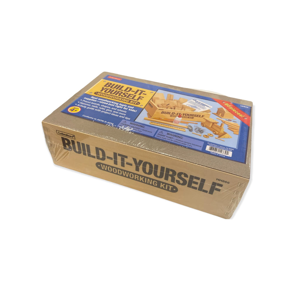 Lakeshore Build-It-Yourself Kit pine pieces and lightweight hammer for safe kid-friendly building