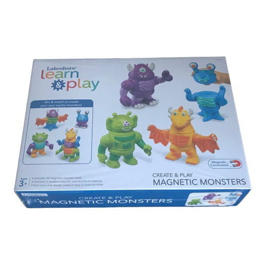 Lakeshore Magnetic Monsters pieces showcase colorful heads, arms, torsos, and legs for imaginative play.