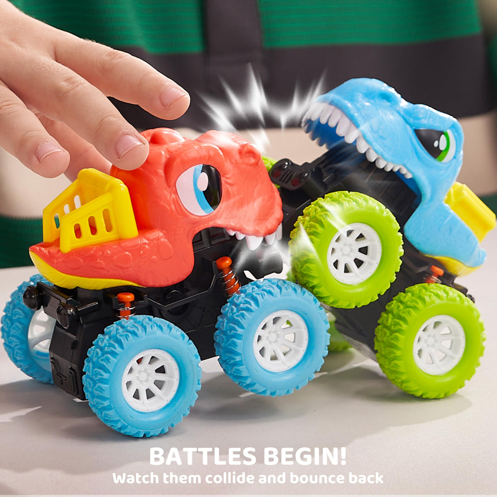 Lalalark dinosaur trucks side view showcases colorful designs.