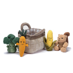 Lambs & Ivy plush veggie basket squirrel toy with embroidered face and cozy feel.