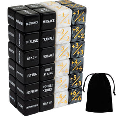 LAMJAM abilities keywords dice set in black for quick MTG keyword reference.