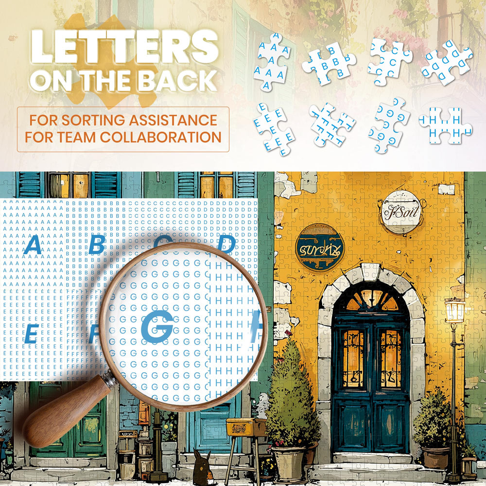 Lamplig puzzle with balconies and geraniums for vivid detail and slow-pace focus.