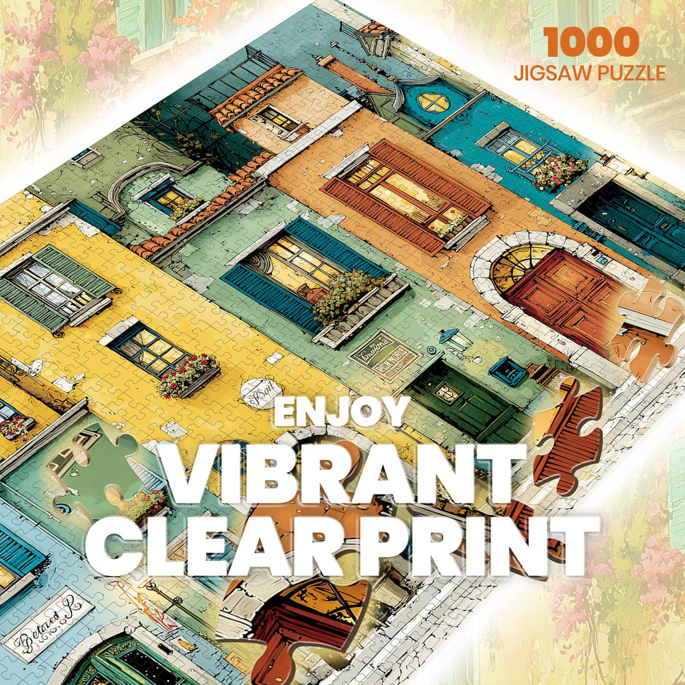 Lamplig Italy town dusk scene puzzle for relaxing evenings and conversation.