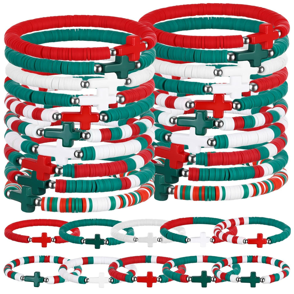 Landical Christmas cross bracelets pack 30 in festive colors for gifts and events