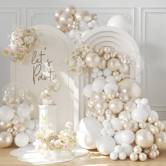 LANGASQUE Pearl White Balloon Arch Kit displayed as elegant wedding décor.