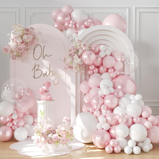 LANGASQUE pink balloon arch kit with 18-inch balloons creates a dramatic wedding backdrop