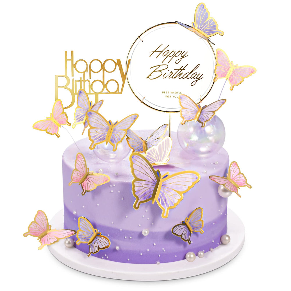 LANGPA butterfly toppers set with purple and pink wings adds whimsical charm to cakes