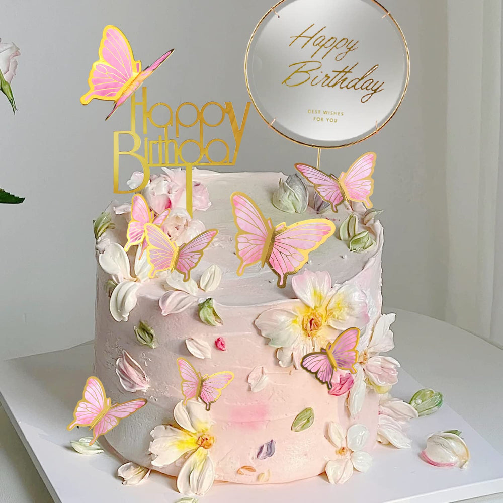 LANGPA pink butterfly toppers close-up shows delicate details for festive desserts