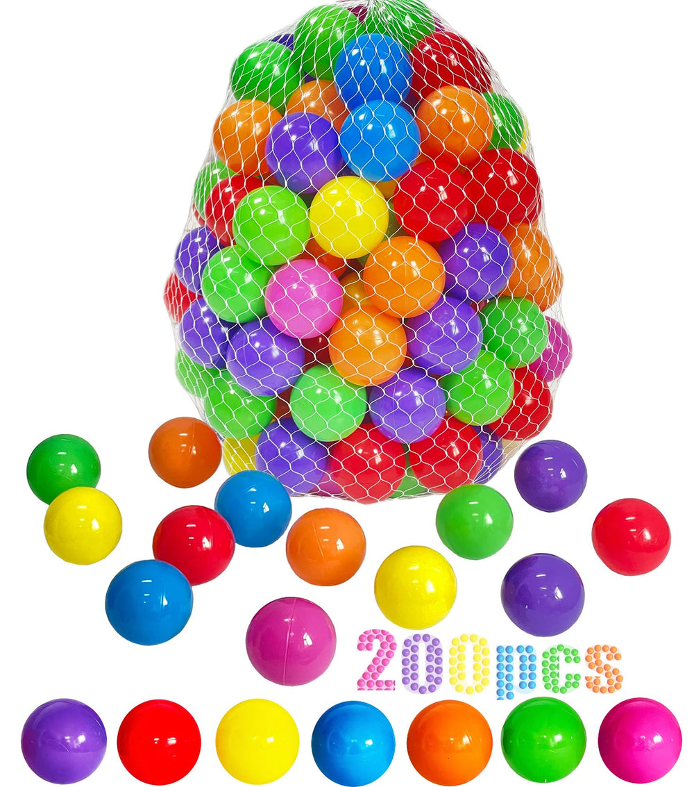 LANGXUN ball pit balls in white, pink, cyan, blue, gray for colorful play and sensory exploration.
