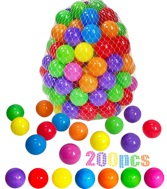 LANGXUN ball pit balls in white, pink, cyan, blue, gray for colorful play and sensory exploration.