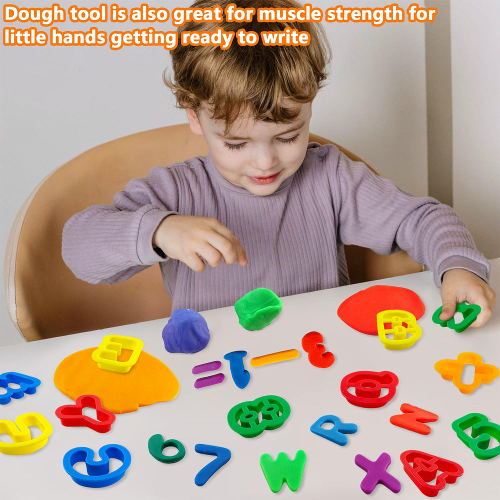 LanMa Dough Tool Set's bright colors and sturdy plastic boost engaging literacy and numeracy play.
