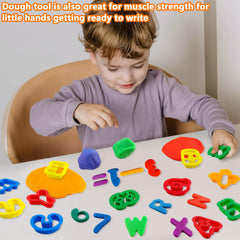 LanMa Dough Tool Set's bright colors and sturdy plastic boost engaging literacy and numeracy play.