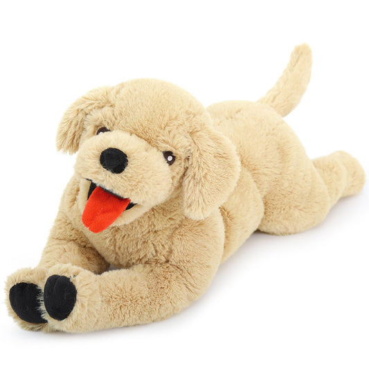 Lanmore 21-inch golden retriever plush in light brown inviting soft hugs.