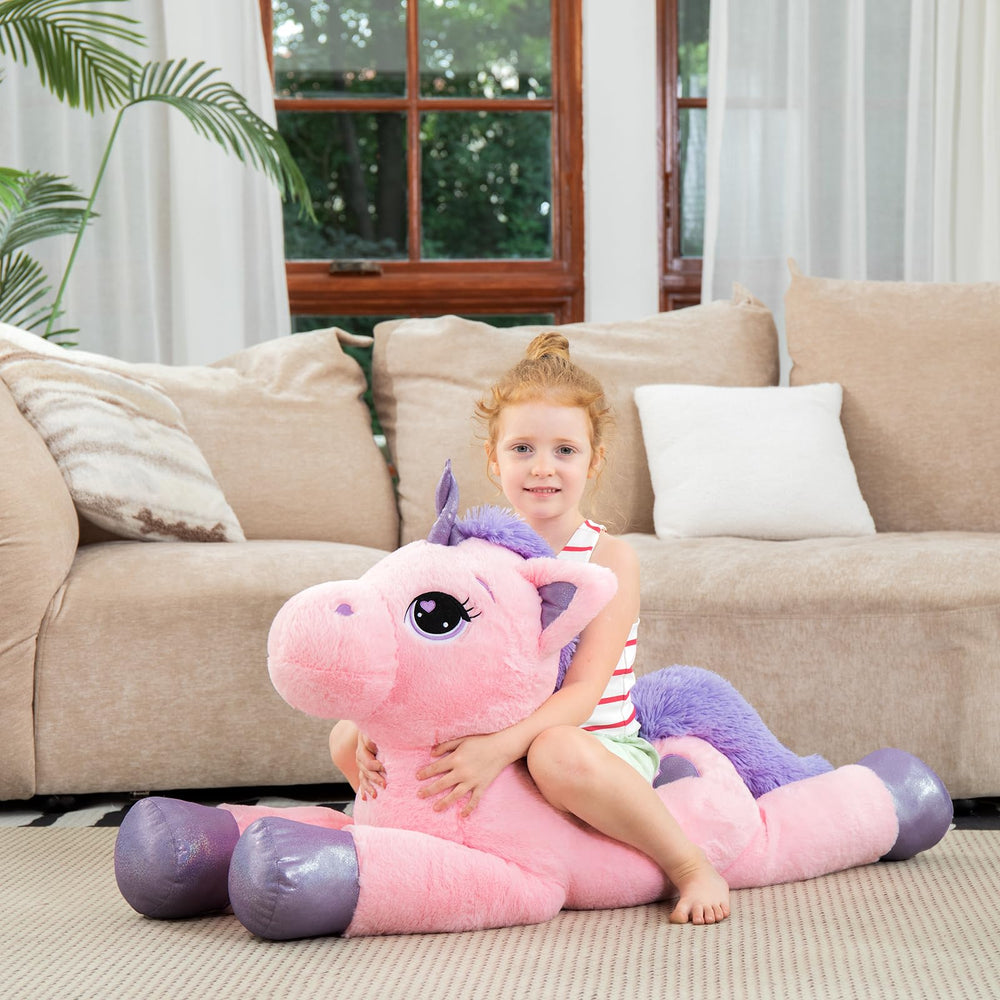 Lanmore unicorn pink soft plush, decorative room pillow.