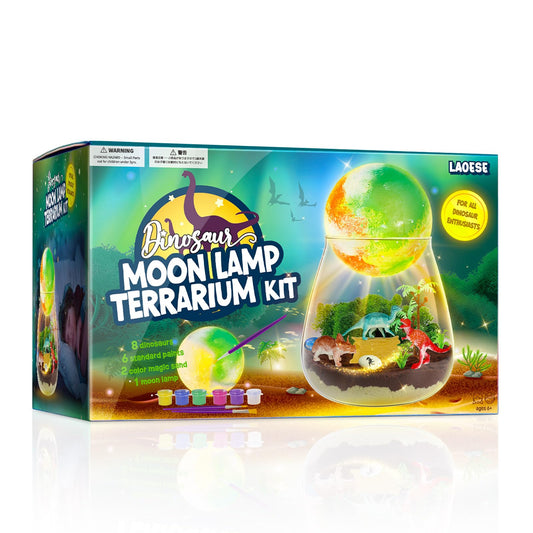 LAOESE Dinosaur Terrarium Kit with a paintable moon lamp for creative play and learning.