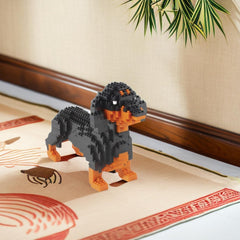 Larcele Micro Dachshund display model on shelf showcases a charming miniature pet