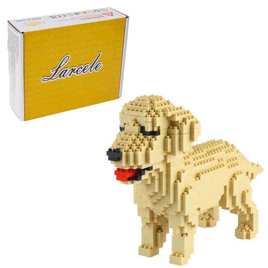 Larcele Micro Dog building blocks close-up of tiny bricks for detailed craftsmanship.
