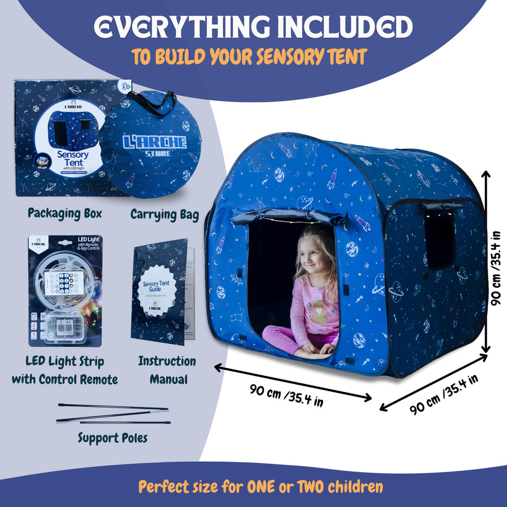L'Arche sensory tent is portable for classrooms and therapy spaces.