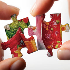 Larkipuzz storage box and pieces help organize puzzle components during assembly.
