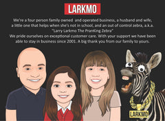 Larkmo packaging notice confirms prank nature before opening