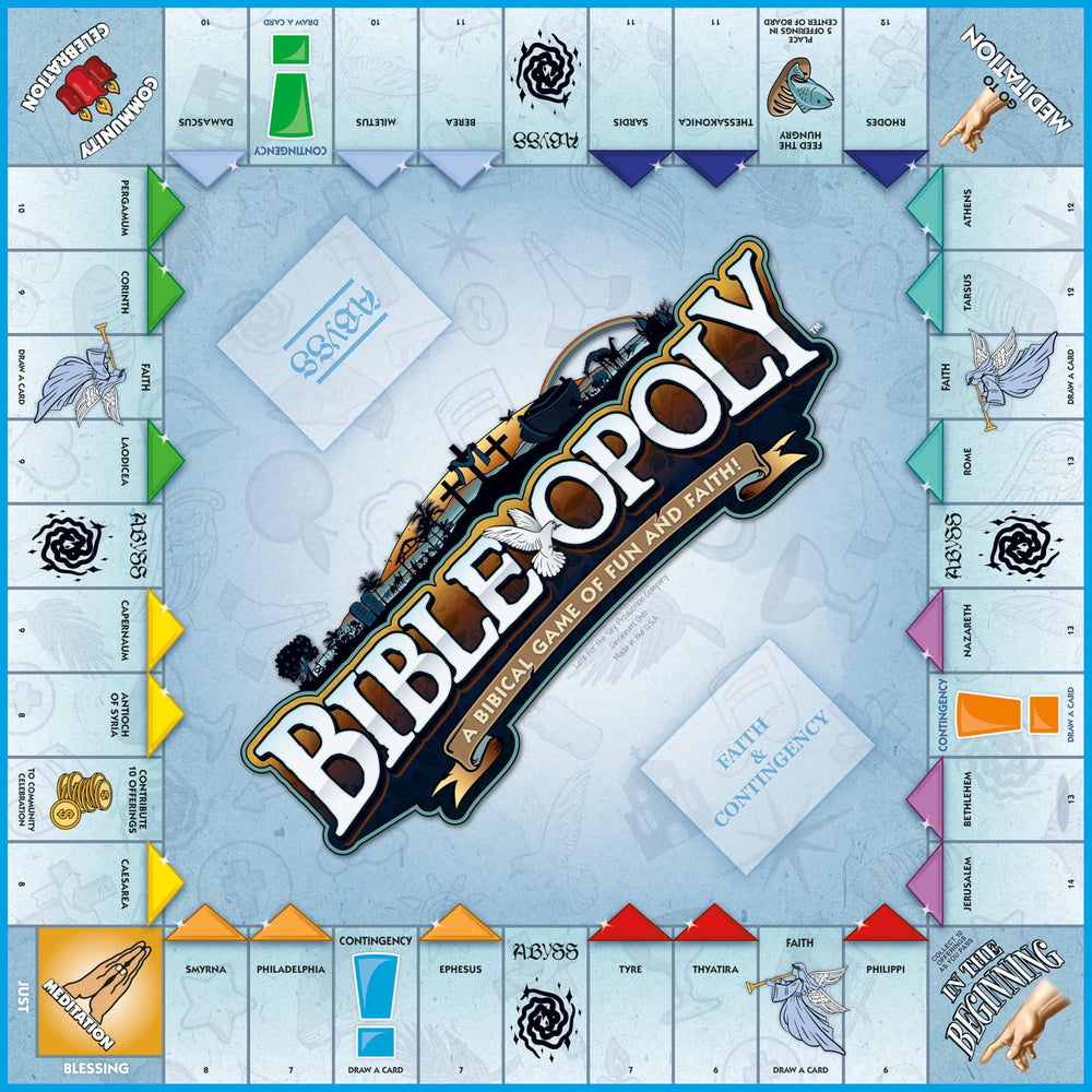 Late for the Sky Bibleopoly game board—bright markers that engage kids during family play.