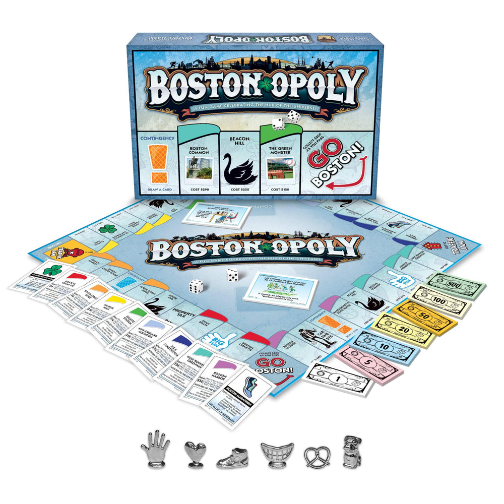 Late for the Sky Boston-Opoly tokens featuring local icons