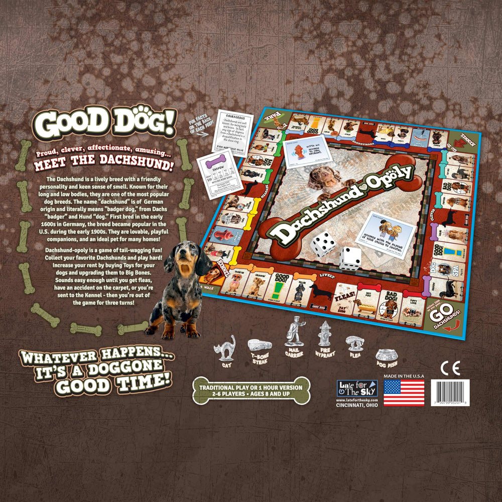 Late for the Sky Dachshund-Opoly instructions for simple setup.